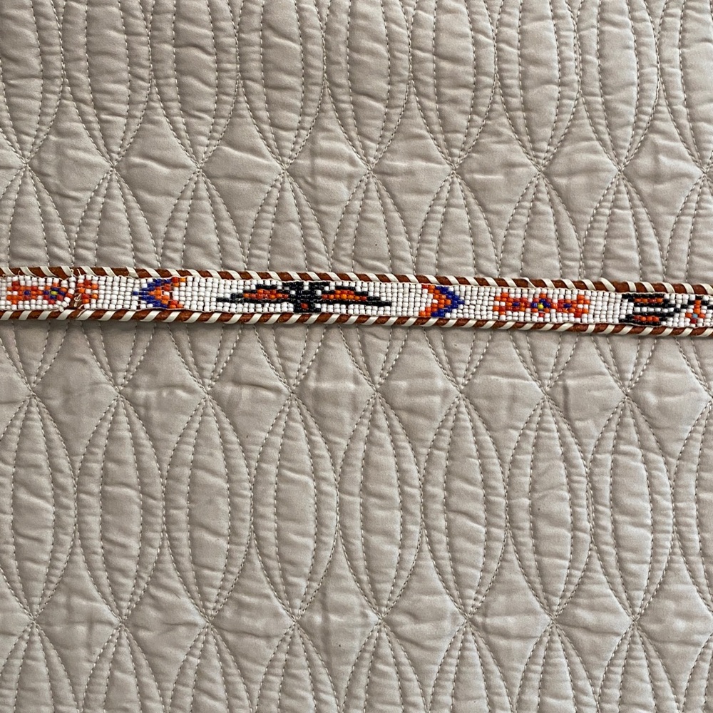 Vintage Beaded Brown Leather Belt - Picture 7 of 16